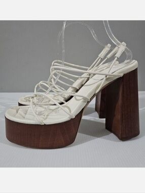 Gia Borghini x RHW Rosie 28 Platform Sandal Womens EU 41 White Leather Wood Heel